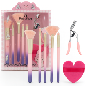 Kit de Brochas + Encrespador + Borla Ruby Face - #Azul