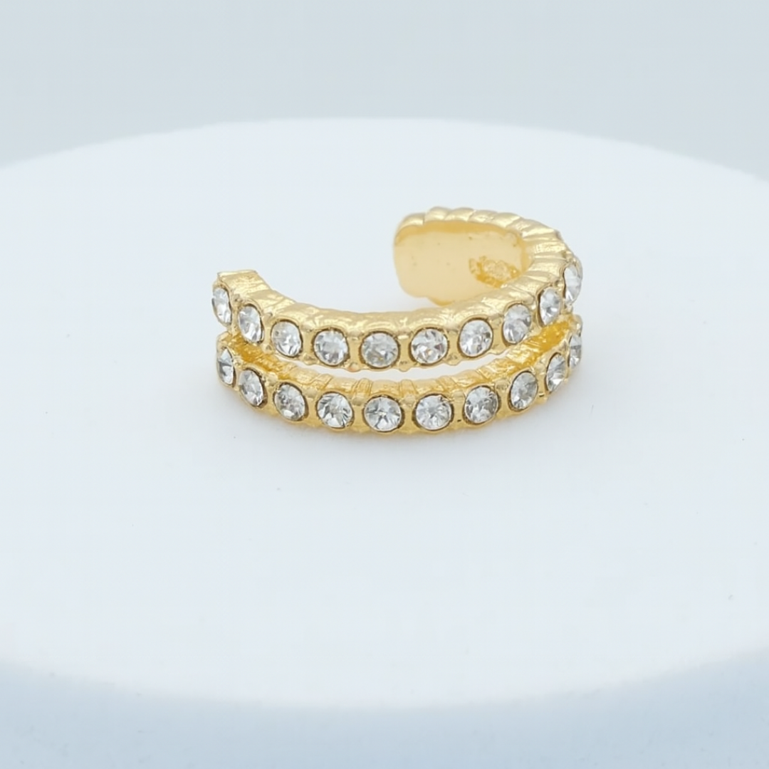Earcuff doble fila dorada con gemas - Imagen 2