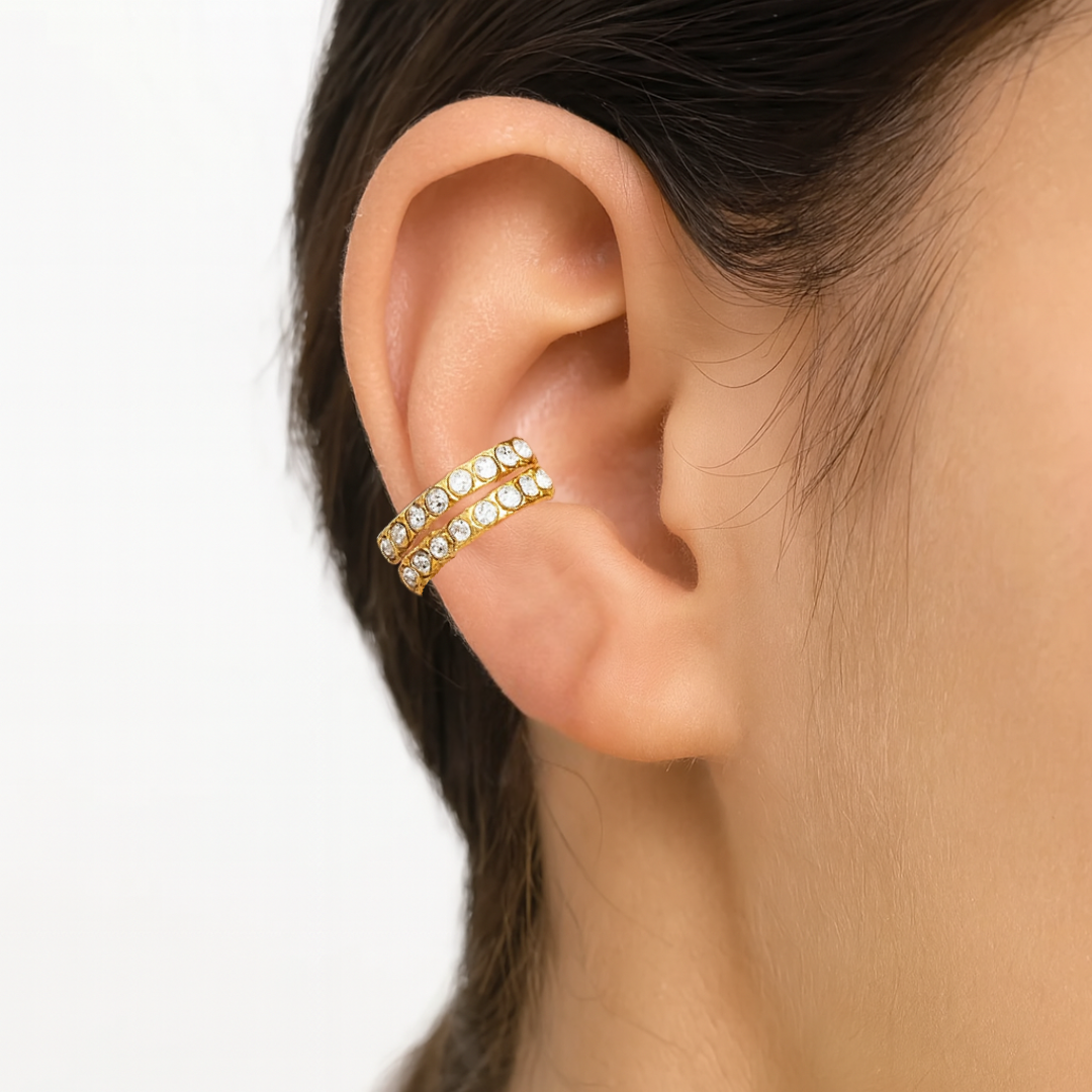 Earcuff doble fila dorada con gemas - Imagen 3