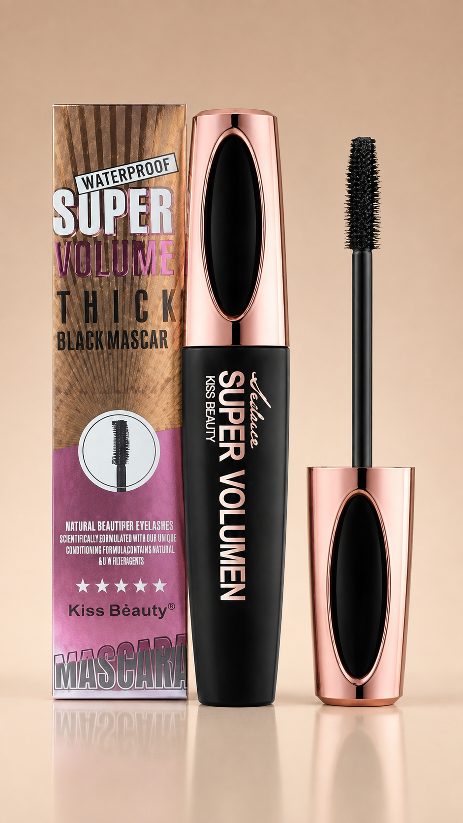 Pestañina Super Volumen Kiss Beauty - Imagen 4
