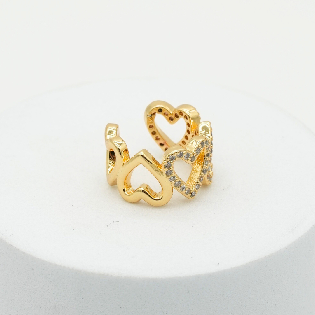 Earcuff corazones dorados y gemas - Imagen 3
