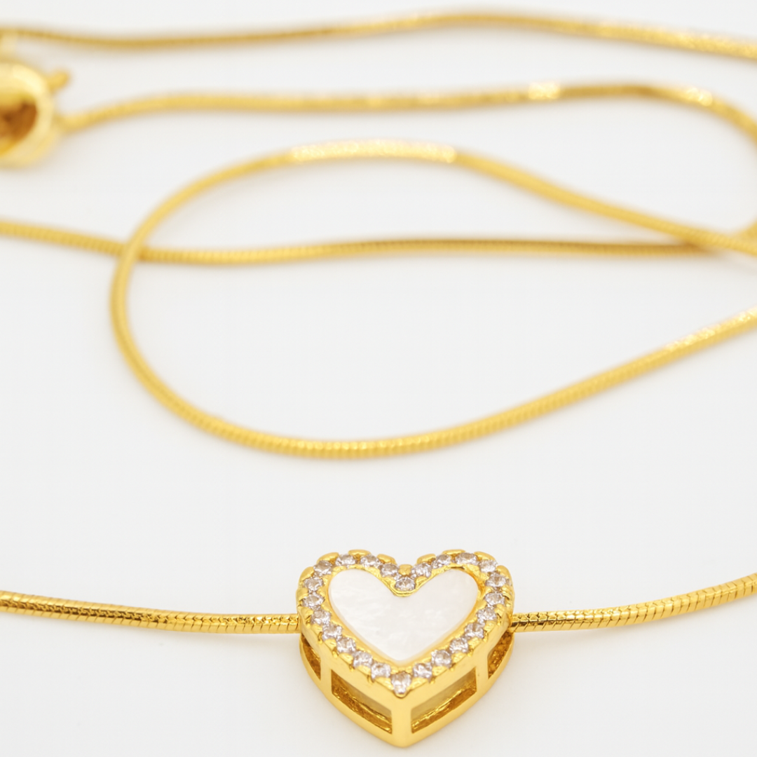 Set cadena y dije + aretes gemas Love blanco - Imagen 4
