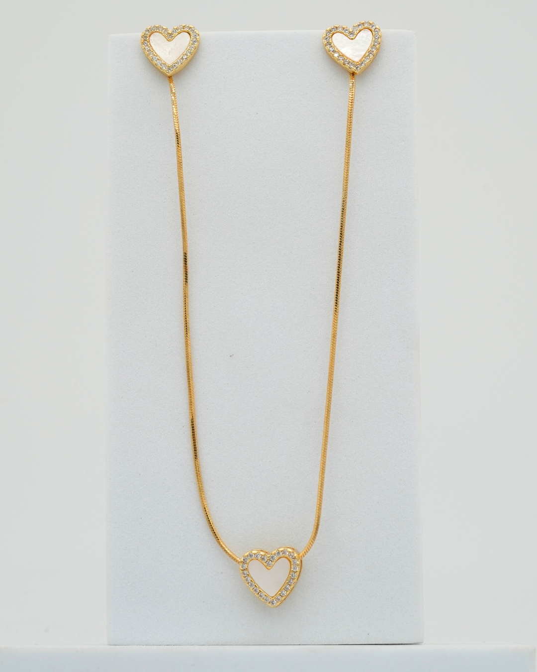 Set cadena y dije + aretes gemas Love blanco - Imagen 2