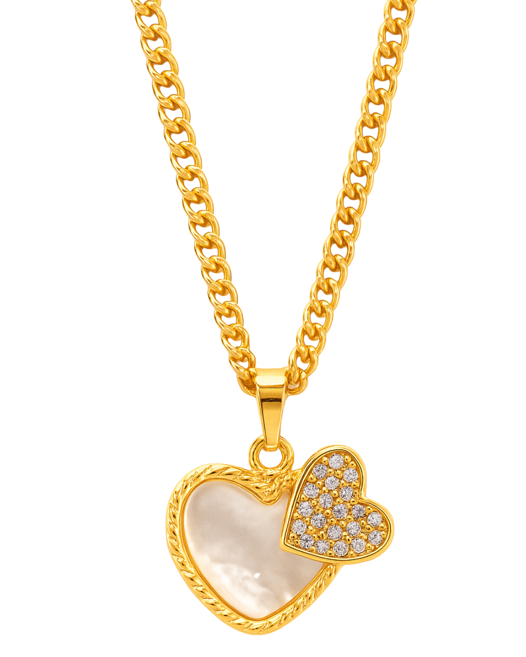 Cadena para dama + dije love blanco y corazon pedreria