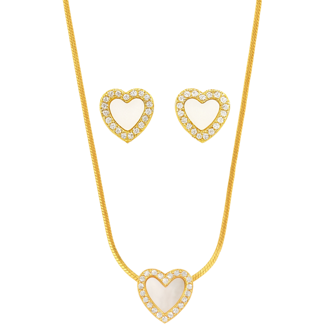 Set cadena y dije + aretes gemas Love blanco