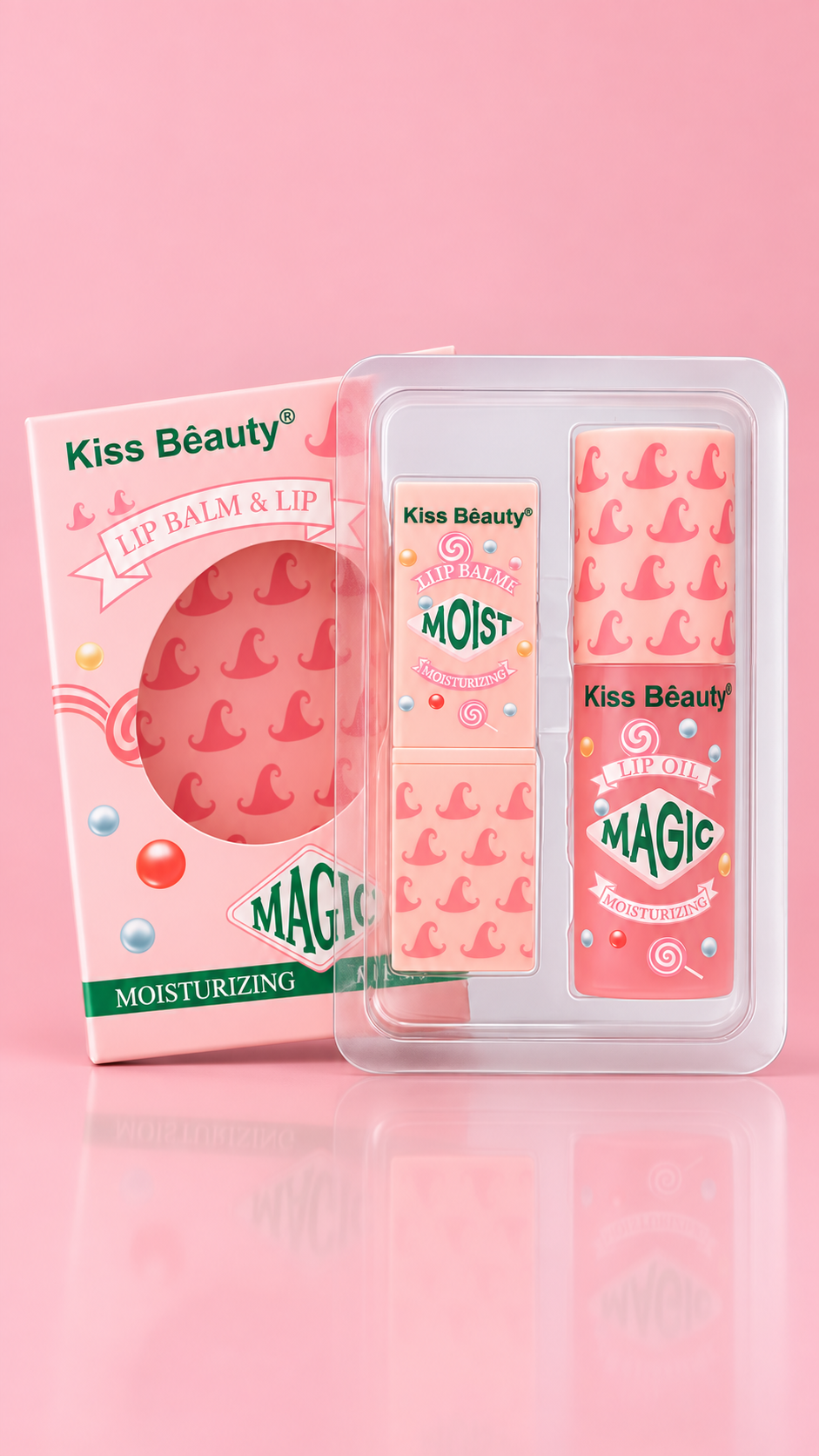Set 2 en 1 lip gloss + balsamo en barra Kiss beauty - Imagen 6